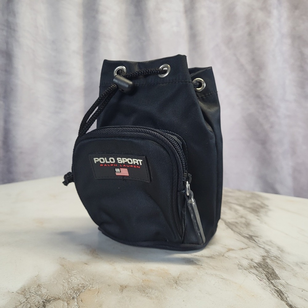 Vintage Polo Sport Ralph Lauren Black Nylon Drawstring Belt Pouch / Chalk Bag